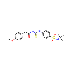 COc1ccc(CC(=O)NC(=S)Nc2ccc(S(=O)(=O)NC(C)(C)C)cc2)cc1 ZINC000000677156