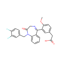 COc1ccc(CC(=O)O)cc1C1=NCC(=O)N(Cc2ccc(F)c(F)c2)c2ccccc21 ZINC000084603956