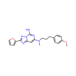 COc1ccc(CCCN(C)c2cc3nc(-c4ccco4)nn3c(N)n2)cc1 ZINC000040891734