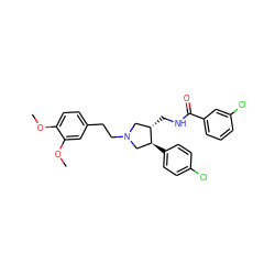 COc1ccc(CCN2C[C@H](CNC(=O)c3cccc(Cl)c3)[C@@H](c3ccc(Cl)cc3)C2)cc1OC ZINC000071296504