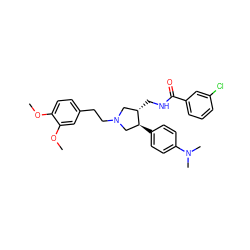 COc1ccc(CCN2C[C@H](CNC(=O)c3cccc(Cl)c3)[C@@H](c3ccc(N(C)C)cc3)C2)cc1OC ZINC000071316418
