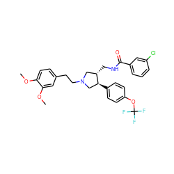 COc1ccc(CCN2C[C@H](CNC(=O)c3cccc(Cl)c3)[C@@H](c3ccc(OC(F)(F)F)cc3)C2)cc1OC ZINC000071318559
