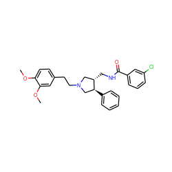 COc1ccc(CCN2C[C@H](CNC(=O)c3cccc(Cl)c3)[C@@H](c3ccccc3)C2)cc1OC ZINC000071330581