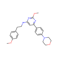 COc1ccc(CCNc2cc(-c3ccc(N4CCOCC4)cc3)nc(OC)n2)cc1 ZINC000066102732