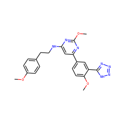 COc1ccc(CCNc2cc(-c3ccc(OC)c(-c4nnn[nH]4)c3)nc(OC)n2)cc1 ZINC000066102739