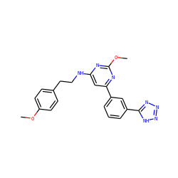COc1ccc(CCNc2cc(-c3cccc(-c4nnn[nH]4)c3)nc(OC)n2)cc1 ZINC000066112124