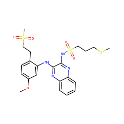 COc1ccc(CCS(C)(=O)=O)c(Nc2nc3ccccc3nc2NS(=O)(=O)CCCSC)c1 ZINC000138131613