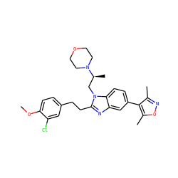 COc1ccc(CCc2nc3cc(-c4c(C)noc4C)ccc3n2C[C@H](C)N2CCOCC2)cc1Cl ZINC000096170456