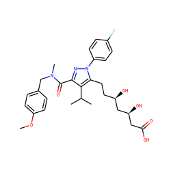 COc1ccc(CN(C)C(=O)c2nn(-c3ccc(F)cc3)c(CC[C@@H](O)C[C@@H](O)CC(=O)O)c2C(C)C)cc1 ZINC000014974360
