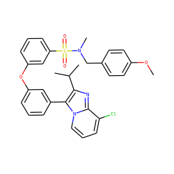 COc1ccc(CN(C)S(=O)(=O)c2cccc(Oc3cccc(-c4c(C(C)C)nc5c(Cl)cccn45)c3)c2)cc1 ZINC000049757424