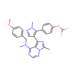 COc1ccc(CN(C)c2ncnn3c(C)nc(-c4cnn(C)c4-c4ccc(OC(F)F)cc4)c23)cc1 ZINC000169697396