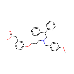 COc1ccc(CN(CCCOc2cccc(CC(=O)O)c2)CC(c2ccccc2)c2ccccc2)cc1 ZINC000013473318
