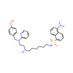 COc1ccc(CN(CCN(C)CCCCCCNS(=O)(=O)c2cccc3c(N(C)C)cccc23)c2ccccn2)cc1 ZINC000028250258
