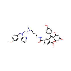 COc1ccc(CN(CCN(C)CCCCNC(=O)c2ccc(C(=O)O)c(-c3c4ccc(=O)cc-4oc4cc(O)ccc34)c2)c2ccccn2)cc1 ZINC000028245387