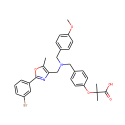 COc1ccc(CN(Cc2ccc(OC(C)(C)C(=O)O)cc2)Cc2nc(-c3cccc(Br)c3)oc2C)cc1 ZINC000095557894