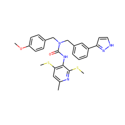 COc1ccc(CN(Cc2cccc(-c3cc[nH]n3)c2)C(=O)Nc2c(SC)cc(C)nc2SC)cc1 ZINC000013780001