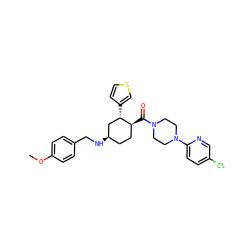 COc1ccc(CN[C@@H]2CC[C@H](C(=O)N3CCN(c4ccc(Cl)cn4)CC3)[C@@H](c3ccsc3)C2)cc1 ZINC000073224882