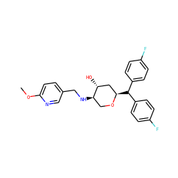 COc1ccc(CN[C@@H]2CO[C@H](C(c3ccc(F)cc3)c3ccc(F)cc3)C[C@H]2O)cn1 ZINC000299866210