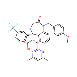 COc1ccc(CN2C(=O)CN[C@](c3cccc(C(F)(F)F)c3)([C@H](Oc3nc(C)cc(C)n3)C(=O)O)c3ccccc32)cc1 ZINC000026672964