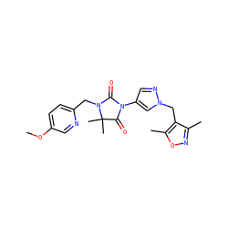 COc1ccc(CN2C(=O)N(c3cnn(Cc4c(C)noc4C)c3)C(=O)C2(C)C)nc1 ZINC000116676614