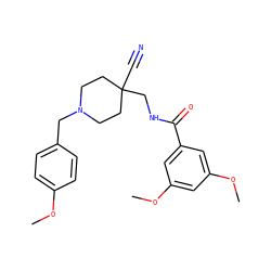 COc1ccc(CN2CCC(C#N)(CNC(=O)c3cc(OC)cc(OC)c3)CC2)cc1 ZINC000072124899