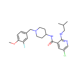 COc1ccc(CN2CCC(NC(=O)c3cc(Cl)cnc3NCC(C)C)CC2)cc1F ZINC000028525979