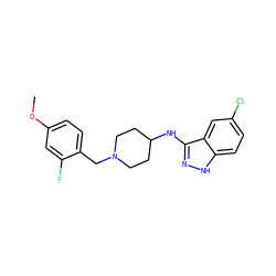 COc1ccc(CN2CCC(Nc3n[nH]c4ccc(Cl)cc34)CC2)c(F)c1 ZINC000028529507