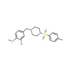 COc1ccc(CN2CCN(S(=O)(=O)c3ccc(C)cc3)CC2)cc1Br ZINC000019789387