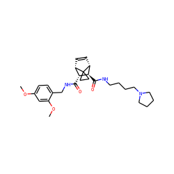 COc1ccc(CNC(=O)[C@@H]2[C@@H]3C=C[C@H]([C@H]2C(=O)NCCCCN2CCCC2)C32CC2)c(OC)c1 ZINC000168407843
