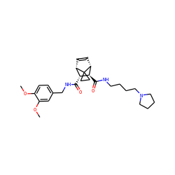 COc1ccc(CNC(=O)[C@@H]2[C@@H]3C=C[C@H]([C@H]2C(=O)NCCCCN2CCCC2)C32CC2)cc1OC ZINC000168339756
