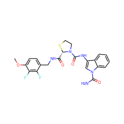COc1ccc(CNC(=O)[C@@H]2SCCN2C(=O)Nc2cn(C(N)=O)c3ccccc23)c(F)c1F ZINC000148385007