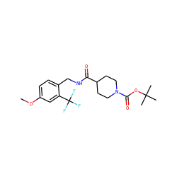 COc1ccc(CNC(=O)C2CCN(C(=O)OC(C)(C)C)CC2)c(C(F)(F)F)c1 ZINC000726546130