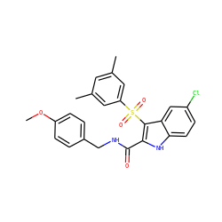 COc1ccc(CNC(=O)c2[nH]c3ccc(Cl)cc3c2S(=O)(=O)c2cc(C)cc(C)c2)cc1 ZINC000169337486