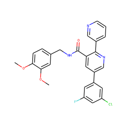 COc1ccc(CNC(=O)c2cc(-c3cc(F)cc(Cl)c3)cnc2-c2cccnc2)cc1OC ZINC000103234715