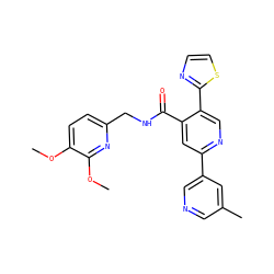 COc1ccc(CNC(=O)c2cc(-c3cncc(C)c3)ncc2-c2nccs2)nc1OC ZINC000096177816