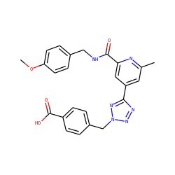 COc1ccc(CNC(=O)c2cc(-c3nnn(Cc4ccc(C(=O)O)cc4)n3)cc(C)n2)cc1 ZINC000045358080
