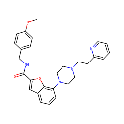 COc1ccc(CNC(=O)c2cc3cccc(N4CCN(CCc5ccccn5)CC4)c3o2)cc1 ZINC000114868039