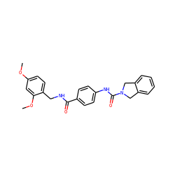 COc1ccc(CNC(=O)c2ccc(NC(=O)N3Cc4ccccc4C3)cc2)c(OC)c1 ZINC000166881221