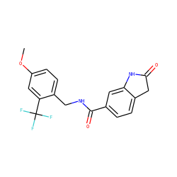 COc1ccc(CNC(=O)c2ccc3c(c2)NC(=O)C3)c(C(F)(F)F)c1 ZINC000187959050