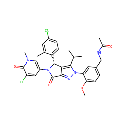 COc1ccc(CNC(C)=O)cc1-n1nc2c(c1C(C)C)[C@@H](c1ccc(Cl)cc1C)N(c1cc(Cl)c(=O)n(C)c1)C2=O ZINC000206091698