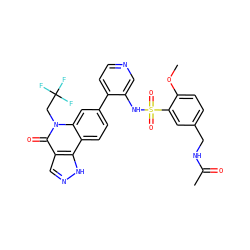 COc1ccc(CNC(C)=O)cc1S(=O)(=O)Nc1cnccc1-c1ccc2c3[nH]ncc3c(=O)n(CC(F)(F)F)c2c1 ZINC000220108117