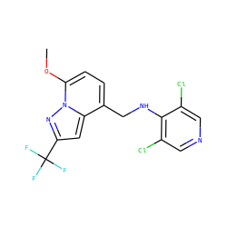 COc1ccc(CNc2c(Cl)cncc2Cl)c2cc(C(F)(F)F)nn12 ZINC000096933406