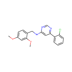 COc1ccc(CNc2cc(-c3ccccc3Cl)ncn2)c(OC)c1 ZINC000004266873