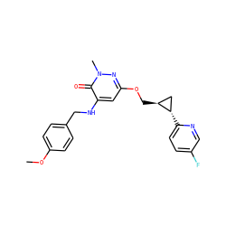COc1ccc(CNc2cc(OC[C@H]3C[C@@H]3c3ccc(F)cn3)nn(C)c2=O)cc1 ZINC000218431757