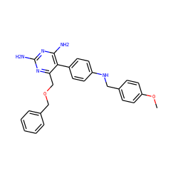 COc1ccc(CNc2ccc(-c3c(N)nc(N)nc3COCc3ccccc3)cc2)cc1 ZINC000013686013