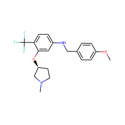 COc1ccc(CNc2ccc(C(F)(F)F)c(O[C@H]3CCN(C)C3)c2)cc1 ZINC000095604492