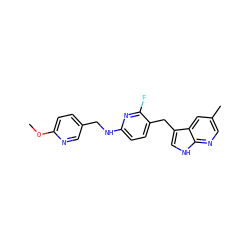 COc1ccc(CNc2ccc(Cc3c[nH]c4ncc(C)cc34)c(F)n2)cn1 ZINC000117420592