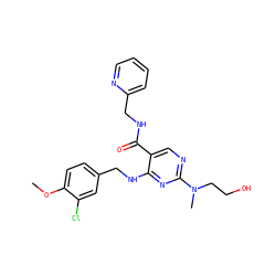 COc1ccc(CNc2nc(N(C)CCO)ncc2C(=O)NCc2ccccn2)cc1Cl ZINC000299838393