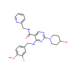 COc1ccc(CNc2nc(N3CCC(O)CC3)ncc2C(=O)NCc2ccccn2)cc1Cl ZINC000299839851