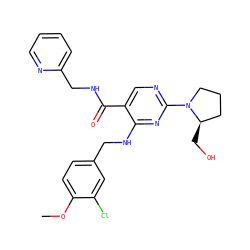 COc1ccc(CNc2nc(N3CCC[C@H]3CO)ncc2C(=O)NCc2ccccn2)cc1Cl ZINC000166543364